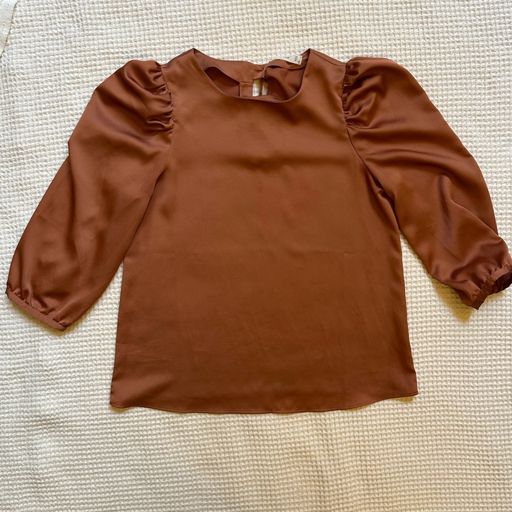 Mango Brown Puff Sleeve Blouse with Peter Pan Collar